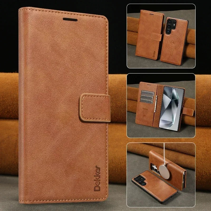 2 in 1 Magnetic Leather Case for Samsung Galaxy S25 Ultra S24 plus S23 + S25Ultra S25U Wireless Charging Card Slot Phone Cover