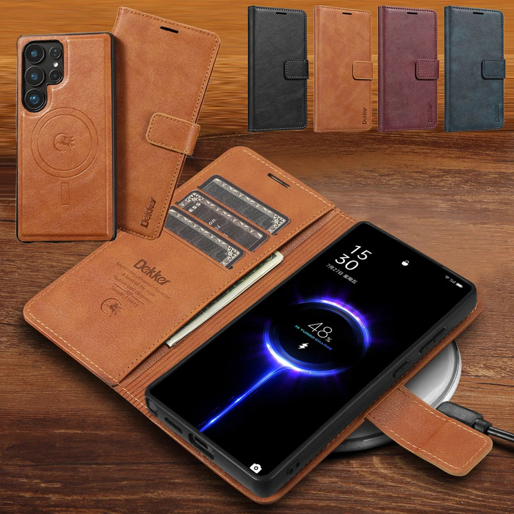 2 in 1 Magnetic Leather Case for Samsung Galaxy S25 Ultra S24 plus S23 + S25Ultra S25U Wireless Charging Card Slot Phone Cover