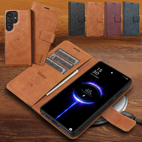 2 in 1 Magnetic Leather Case for Samsung Galaxy S25 Ultra S24 plus S23 + S25Ultra S25U Wireless Charging Card Slot Phone Cover