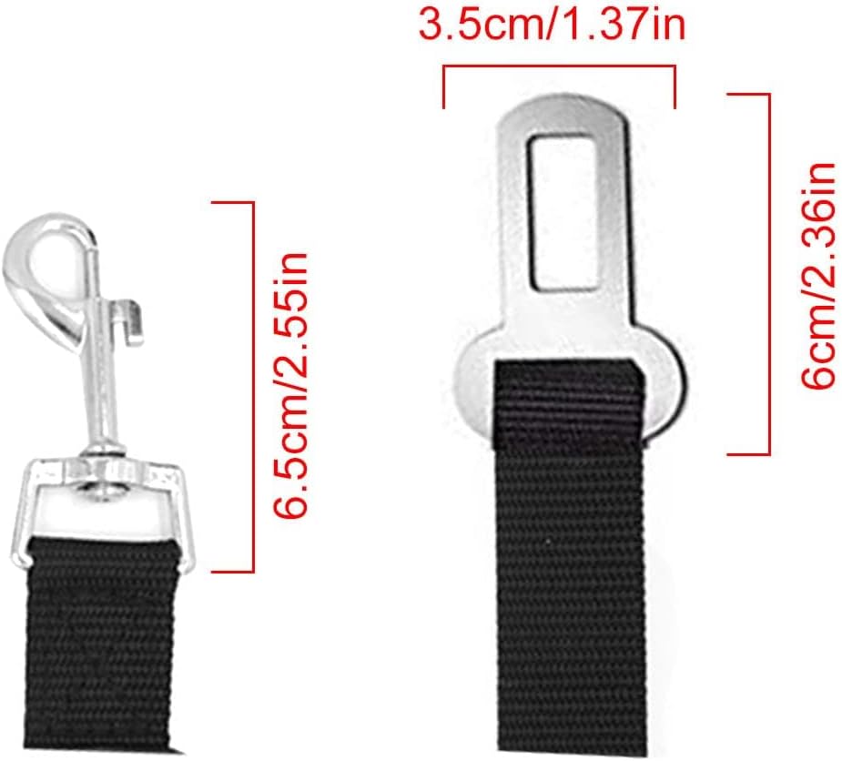 adjustable dog seat belt clipped to a car seat buckle