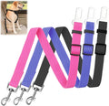adjustable dog seat belt clipped to a car seat buckle